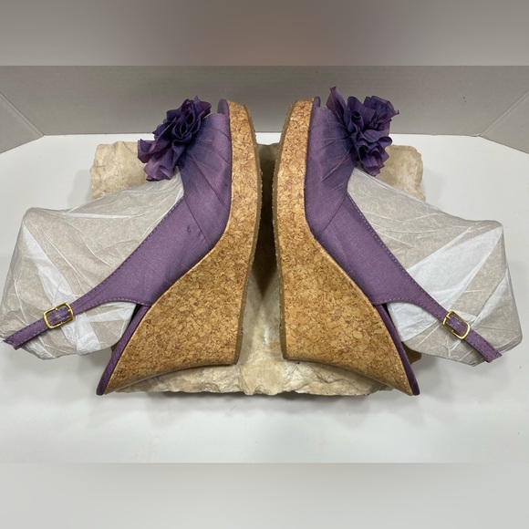 CL Ilena-2 Lavender Cork Wedge Platform Slingback Peep Toe Heels Sz 9.5 M - Picture 6 of 12